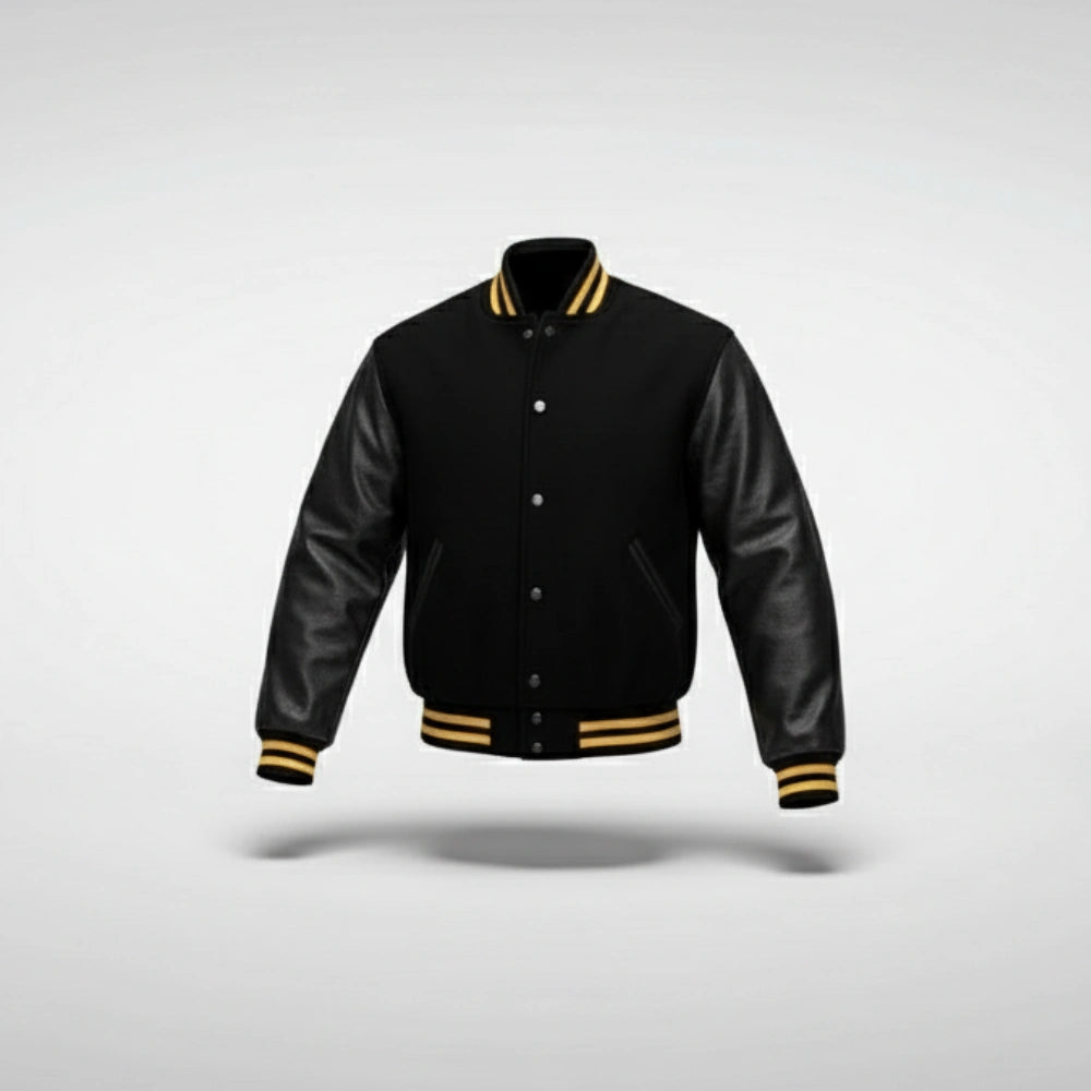 Black Yellow Stripe Varsity Jacket