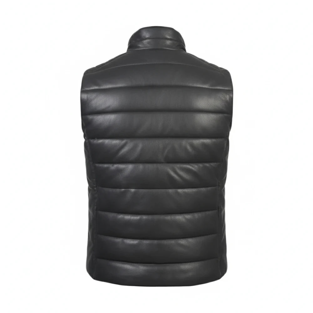 Black Leather Puffer Vest Men’s