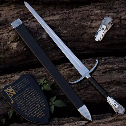Authentic Longclaw Sword with wolf pommel closeup